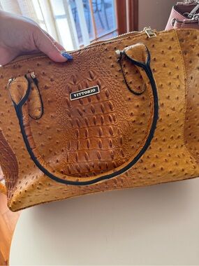 Vittorio Cognac Ostrich-Embossed Leather Tote